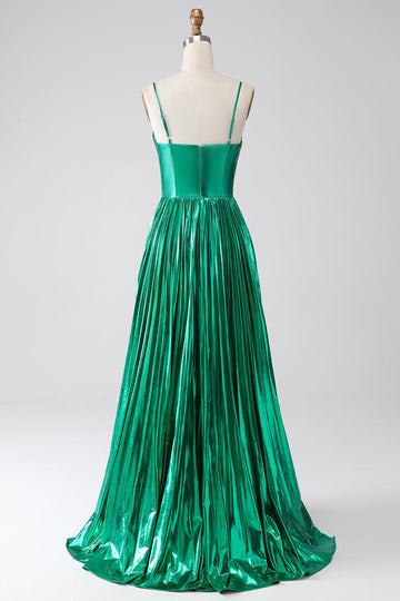 A-line Abito da ballo corsetto verde scuro con fessura